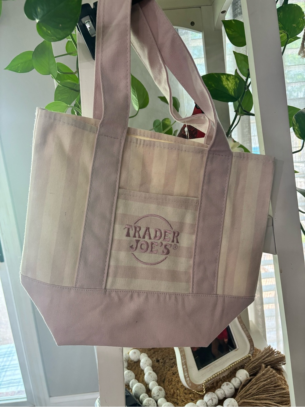 Blush Pink Striped Mini Tote Bag - Trader Joe's